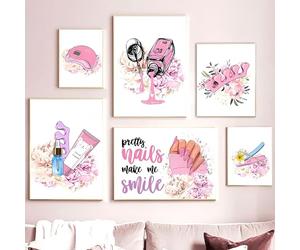 Yffgeartp Toile murale pour salon de beauté, vernis à ongles, vernis à ongles, ciseaux à main, affiches de peinture, pédicure, manucure, photos de maquillage pour décoration de salon, sans cadre