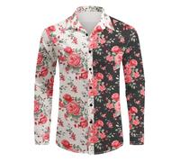 YFFUSHI Chemise Homme Manches Longues Imprimé Floreal Hawaiienne Décontracté Coupe Regular, Multicolore 01, L