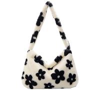 YFGBCX Sac à main en peluche pour femme Y2K - Sac fourre-tout moelleux pour l'automne et l'hiver, floral/noir, 300 * 200 * 50mm/11.81 * 7.87 * 1.97"