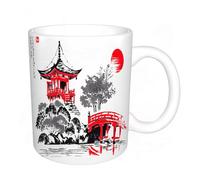 YFHJV Mug porcelaine fine Mug Tasses de 11 oz 330ml,Aquarelle Paysage Daigoji Saison d'automne Kyoto Japon Japonais Vintage Rouge As,amis,frères et soeurs imprimer Tasse de café exquis CadeauEnsemble
