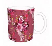 YFHJV Mug porcelaine fine Mug Tasses de 11 oz 330ml,Bouquet opulent à l'aquarelle de roses et de diverses fleurs de jardin dans un v,amis,frères et soeurs imprimer Tasse de café exquis CadeauEnsemble