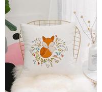 YFHJV Taie Oreiller Microfibre - Housse Coussin Doux, Confortable, Respirant et Hypoallergénique,Animal, Un Mignon Renard Orange de Dessin animé entouré de Fleurs et de Feuilles délicates,40x40 cm