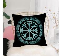 YFHJV Taie Oreiller Microfibre - Housse Coussin Doux, Confortable, Respirant et Hypoallergénique,Boussole de Navigation Magique des Anciens Vikings islandais avec Ornement scandinave1,40x40 cm