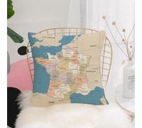 YFHJV Taie Oreiller Microfibre - Housse Coussin Doux, Confortable, Respirant et Hypoallergénique,Carte de France - Illustration vectorielle détaillée Vintage,40x40 cm