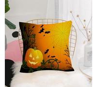 YFHJV Taie Oreiller Microfibre - Housse Coussin Doux, Confortable, Respirant et Hypoallergénique,Dessin de Jour d'halloween avec Une Citrouille, Une Toile et des Chauves-Souris,40x40 cm