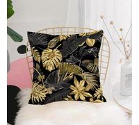 YFHJV Taie Oreiller Microfibre - Housse Coussin Doux, Confortable, Respirant et Hypoallergénique,Feuilles Tropicales dorées et Noires sur Fond Sombre,40x40 cm