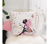 YFHJV Taie Oreiller Microfibre - Housse Coussin Doux, Confortable, Respirant et Hypoallergénique,Silhouette Abstraite d'une Fille aux Ailes Roses entourée de Fleurs et de Papillons colorés,40x40 cm