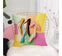 YFHJV Taie Oreiller Microfibre - Housse Coussin Doux, Confortable, Respirant et Hypoallergénique,Talons Aiguilles colorés sur Fond à Carreaux colorés,40x40 cm
