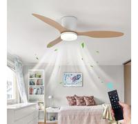 YFHKWJ 107CM Moderne Lustre Ventilateur De Plafond LED Avec Telecommande Dimmable 6 Vitesses Moteur DC Lampe Ventilateur Plafond Silencieux Pour Chambre/Salon Réversible Eté Hiver-White Wood Grain