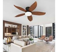 YFHKWJ 88CM Moderne Ventilateur De Plafond Silencieux Avec Lumiere Et Telecommande 6 Vitesses, Moteur DC, Réversible Eté Hiver Lustre Plafonnier 5 Pales Pour Chambre Salon Restaurant-Brown Wood Grain