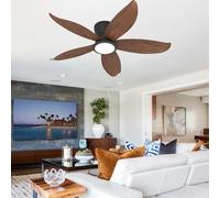 YFHKWJ 88CM Ventilateur De Plafond Avec Lumière APP Et Télécommande Moteur DC Silencieux 6 Vitesses LED Dimmable À Mémoire Pour Chambre Salon Moderne Plafonnier Ventilateur-Brown Wood Grain
