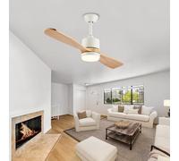 YFHKWJ Lustre Ventilateur De Plafond LED Avec Telecommande Silencieux 6 Vitesses Réglable Suspension Luminaire Pour Chambre Salon Réversible 2 Bois Pales Plafonnier Ventilateur Design-A||106CM