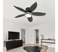 YFHKWJ Moderne Silencieux Moteur DC Lustre Ventilateur De Plafond LED Avec Telecommande Dimmable, 6 Vitesses Réversible Eté Hiver Plafonnier Ventilateur Design Pour Chambre Salon-Black-88CM