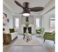 YFHKWJ Moteur DC réversible silencieux, 3 lumières colorées, 6 vitesses d'air réglables, pour chambre à coucher, salon, petit ventilateur de plafond avec minuterie APP-Brown||D