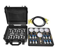 YFIXTOOL Testeur de manomètre hydraulique 10/100/250/400/600 bar, jauge hydraulique avec 5 instruments de mesure, 5 tuyaux de test, 13 raccords, 14 pièces en T, pour pelleteuse