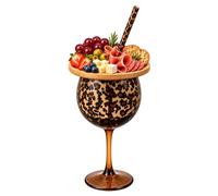 Yfjyxen Leopard Print Wine Glass & Snack Charcuterie Set, 20 Oz Stemmed Glasses with Drinkware Topper Snacks Tray Straw Party Cocktail Goblet for Home Bar Hostess Girls Night Birthday(1pack)