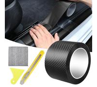 YFLeomry Covering Carbone Adhésif pour Voiture, 7cm x 10m Fibre de Autocollant Carbone Protection Seuil de Porte, et Une Petite Raclette, Autocollant Carbone pour Voiture pour la Plupart (Noir)
