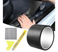 YFLeomry Covering Carbone Adhésif pour Voiture, 7cm x 3m Fibre de Autocollant Carbone Protection Seuil de Porte, et Une Petite Raclette, Autocollant Carbone pour Voiture pour la Plupart (Noir)