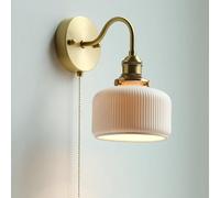 YFMYY Appliques murales en laiton doré, éclairage mural en céramique vintage moderne avec interrupteur à tirette, lampe murale du milieu du siècle, applique murale de décoration intérieure pour chevet