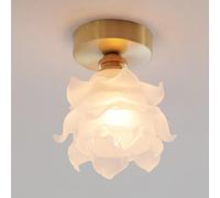 YFMYY Plafonnier Semi-encastré doré Vintage avec Abat-Jour en Verre dépoli, plafonnier Antique en Forme de pétale de Rose, Petit Lustre en Laiton à Fleurs pour Couloir, entrée, Chambre à Coucher
