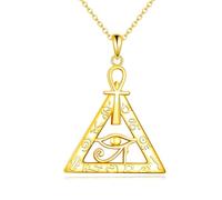 YFN Ankh Collier en argent sterling avec œil d'Horus, collier plaqué or, bijoux égyptiens pour femmes et hommes, cadeaux d'Égypte