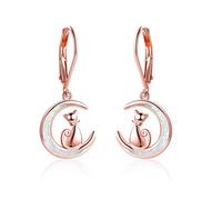 YFN Boucles d'oreilles chat en Argent Sterling Opal Moon Boucles d'oreilles chaton pour filles (boucles d'oreilles lune en or rose)