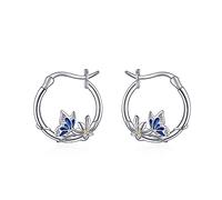 YFN Boucles d'oreilles créoles en argent sterling avec papillon, panda, paresseux, koala, licorne, serpent, bouledogue français pour oreilles sensibles, cadeau pour femmes et filles, Argent sterling