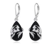 YFN Boucles d'oreilles Lily of the Valley Boucles d'oreilles pendantes en argent sterling Tourmaline noire Bijoux Cadeaux de protection spirituelle pour les femmes