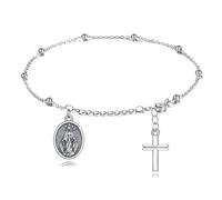 YFN Bracelet en argent sterling 925 avec chapelet de la Vierge Marie pour femme - Bracelet à maillons réglable de 19 à 24 cm - Bijou de protection contre la foi