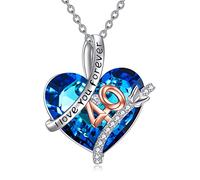 YFN Cadeau d'anniversaire 40e/50e/60e anniversaire de mariage en argent sterling avec pendentif en forme de cœur en cristal pour femme, Standard, Argent sterling, Cristal