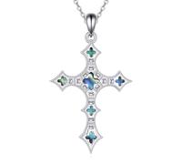 YFN Chaîne en argent sterling avec pendentif en forme de croix d'ormeau - Bijou pour femme - Cadeau chrétien