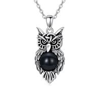 YFN Chaîne hibou en argent sterling - Collier en onyx noir - Pendentif hibou - Bijou pour homme et femme - Cadeau d'anniversaire, Argent sterling, Pas de gemme