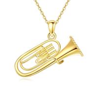 YFN Chaîne tuba en argent sterling plaqué or - Pendentif trombone - Bijou d'instrument de musique Broadway - Cadeau pour femme - Joueur tuba