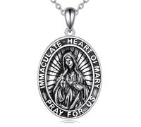 YFN Chaîne Vierge Marie en argent sterling avec pendentif cœur immaculé de la Vierge Marie Collier Notre chère Femme de Guadalupe Bijoux pour femme Cadeaux chrétiens