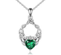 YFN Claddagh Collier en argent sterling avec pendentif en pierre de naissance irlandaise celtique Bijou cadeau pour femme, Normal, Argent sterling, Pas de gemme