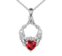 YFN Claddagh Collier en argent sterling avec pendentif en pierre de naissance irlandaise celtique Bijou cadeau pour femme, Normal, Argent sterling, Pas de gemme