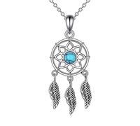 YFN Collier attrape-rêves en argent sterling 925 - Attrape-rêves - Turquoise - Cadeau pour femmes et adolescentes, 33*13mm, Argent sterling, Turquoise créé