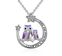 YFN Collier avec pendentif en forme de chouette en argent sterling pour femmes et filles (collier hibou et lune), Argent sterling, Zircone cubique