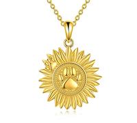 YFN Collier avec pendentif en forme de patte de chien en argent sterling plaqué or - Motif : tournesol et patte de chiot - Bijou pour femme, chien et maman, Argent sterling, Pas de gemme