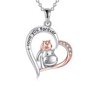 YFN Collier avec pendentif renard, hibou, axolotl, hippopotame, vache des Highlands, panda rouge, raton laveur, en argent sterling 925, cadeau d'anniversaire pour femme et fille, Argent sterling,