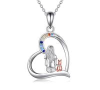 YFN Collier chat en argent sterling, bijoux pour femmes et filles, adolescentes, chat, ormeau/turquoise/cristal/malachite, cadeau pour amoureux des chats