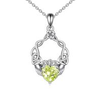 YFN Collier Claddagh en argent sterling Pendentif pierre de naissance Bijoux celtiques Cadeaux irlandais pour femmes (08-Août)
