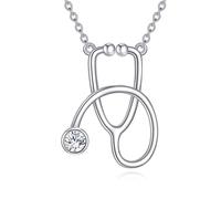 YFN Collier en argent sterling 925 avec pendentif stéthoscope pour infirmières et médecins avec chaîne de 45,7 cm + 5,1 cm, bijou hypoallergénique pour Noël, la fête des infirmières, l'obtention d'un