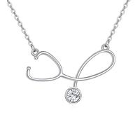 YFN Collier en argent sterling 925 avec pendentif stéthoscope pour infirmières et médecins avec chaîne de 45,7 cm + 5,1 cm, bijou hypoallergénique pour Noël, la fête des infirmières, l'obtention d'un