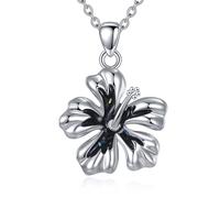 YFN Collier hibiscus pour femme en argent sterling 925 avec pendentif fleur hawaïenne de 45,7 cm + 5,1 cm, bijou cadeau pour Noël, Saint-Valentin, fête des mères, anniversaire