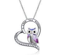 YFN Collier Hibou en Argent Sterling je t'aime pour Toujours Coeur Hibou Cadeaux pour Femmes Filles
