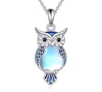 YFN Collier hibou en argent sterling Pendentif hibou en pierre de lune Bijoux animaux Cadeaux pour femmes
