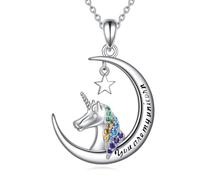 YFN Collier licorne pour filles en argent sterling avec pendentif licorne - Bijoux pour femme - Cadeau licorne coloré, Argent sterling, Zircone cubique