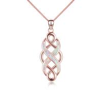 YFN Collier Noeud Celtique créé Pendentif Opale en Argent Sterling Bijoux d'amour Infini (Collier Opale Bleue) (Rose)