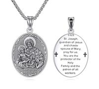 YFN Collier Saint Joseph pour homme en argent sterling 925 avec pendentif Saint Joseph avec chaîne de 55 cm - Médaillon saint des travailleurs et de la famille - Cadeau pour Noël, fête des pères